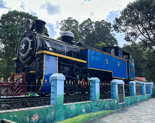MYSORE, INDIA - 01 Sep 2023:Outdoor exposition of historical Indian trains at Mysore railway museum.