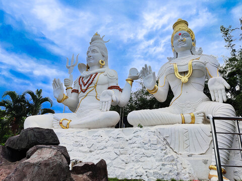 Shiva Parvathi statues on Kailasagiri hill in Andhra Pradesh state India