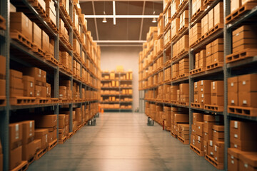 A large warehouse with rows of boxes. 3d rendering toned image