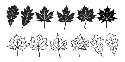 set of leaves silhouettes