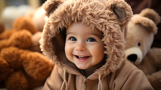 cute adorable baby in a very cute bear outfit