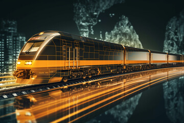 High speed train on the background of the night city. 3d rendering