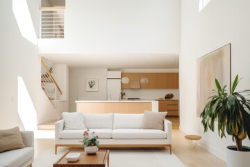 Minimalist Home Interior - Clean, Open, and Bathed in Natural Light - Emphasizing Simplicity and Functionality - Generative AI