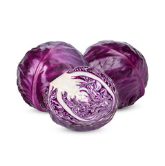 Fresh purple cabbage isolated on white background