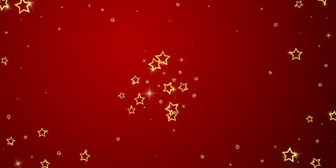 Obraz na płótnie Canvas Christmas spirit. Scattered falling stars. Festive christmas confetty overlay template. Festive stars vector illustration on red background.