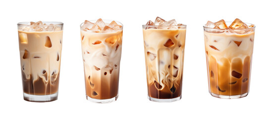 Set of iced latte or iced coffee isolated on transparent background. Generative Ai