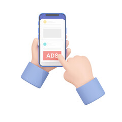 3DCG｜スマートフォンでSNSアプリ内のインフィード広告を閲覧するイメージ