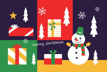 クリスマスカード　雪だるまとプレゼント