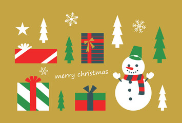 クリスマスカード　雪だるまとプレゼント