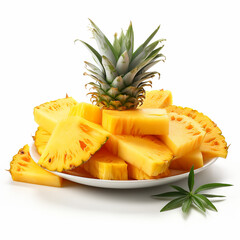 Fresh ripe pineapple with glass of pineapple juice on white background. Made with generative ai