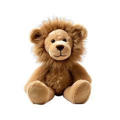 front view close up of lion soft toy isolated on a white transparent background