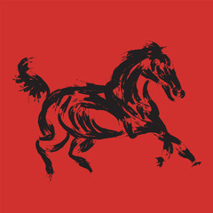 Black ink horse drawing on a black background