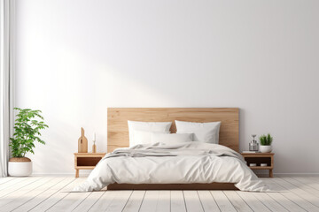 Fototapeta na wymiar Clean white minimal modern bedroom interior background.