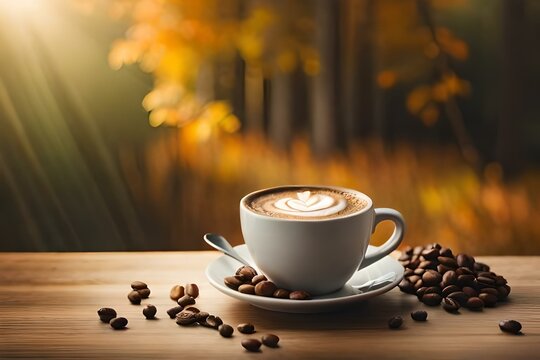 Autumn cozy background with coffee. Generative AI