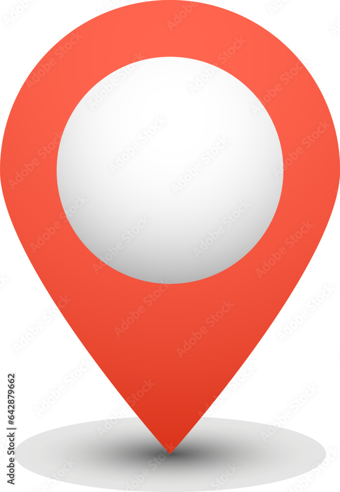 Poster geo pin. red map marker with realistic shadows