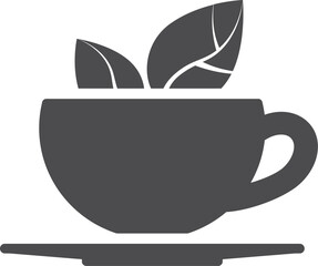 Herbal tea cup black icon. Hot drink mug