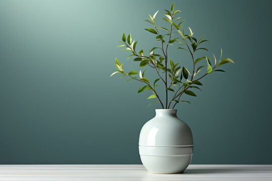 Un vase blanc avec plante sur fond simple