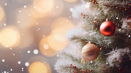 Obraz na płótnie Canvas Defocused Christmas Background With Christmas Tree Baubles And Shiny Lights