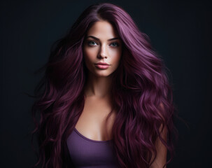 Fototapeta premium Portrait of a beautiful woman with long purple hair