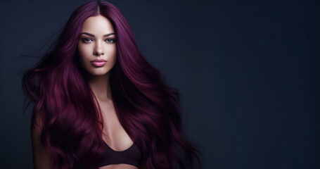 Fototapeta premium Portrait of a beautiful woman with long purple hair