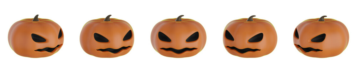 set of 3d jack o lantern with transparent background. PNG, black eyes, angry face