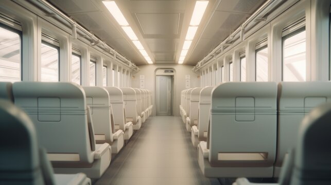 A view of the inside of a train car. Digital image.
