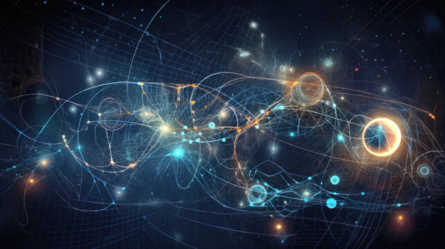 Quantum virtual education concept, neon human brain futuristic illustration. AI generated.