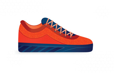 trendy orange sneakers in leather with crossed shoelaces for play, school, running, sports, gym and parties