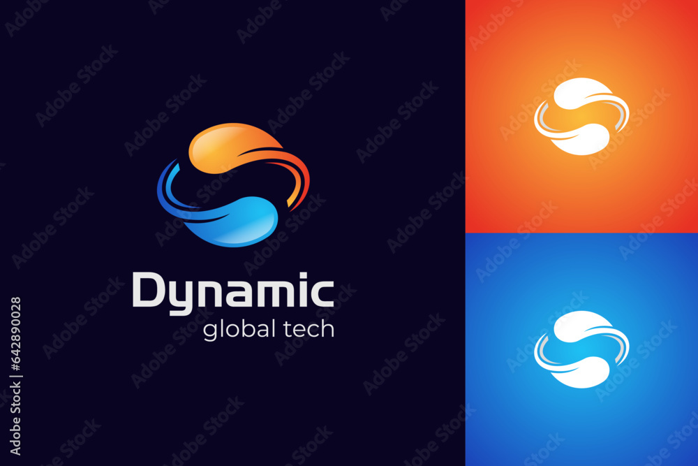 Poster digital connection logo design. sphere tech system element icon design