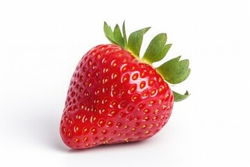 one strawberries with strawberry leaf on white background.