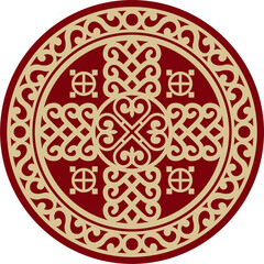 Vector red on a black background Yakut round ornament. The circle of the ancestors of the northern peoples of the tundra. Talisman, amulet, protection symbol of longevity and infinity.