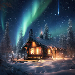Fototapeta premium Glowing Stars Illuminate Frozen Winter Landscape
