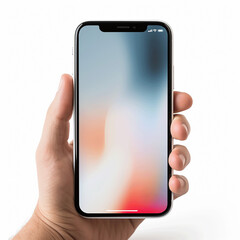Hand holding smart phone Mockup and screen Transparent and Clipping Path isolated for Infographic Business web site design app. Made with generative ai