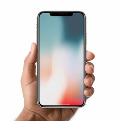 Hand holding smart phone Mockup and screen Transparent and Clipping Path isolated for Infographic Business web site design app. Made with generative ai