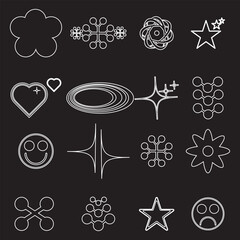 Set of Abstract geometric Y2k shapes trending retro futuristic design elements, infographic shapes. Modern trendy concept with symbols and objects. Retrofuturistic Vector illustration for UI and UX