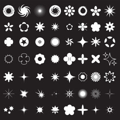 Set of Abstract geometric Y2k shapes trending retro futuristic design elements, infographic shapes. Modern trendy concept with symbols and objects. Retrofuturistic Vector illustration for UI and UX