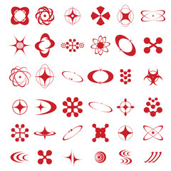 Set of Abstract geometric Y2k shapes trending retro futuristic design elements, infographic shapes. Modern trendy concept with symbols and objects. Retrofuturistic Vector illustration for UI and UX