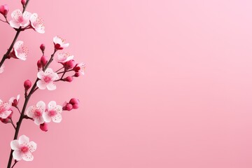 Small branch cherry blossom flower tree on pink background.
