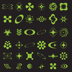 Set of Abstract geometric Y2k shapes trending retro futuristic design elements, infographic shapes. Modern trendy concept with symbols and objects. Retrofuturistic Vector illustration for UI and UX