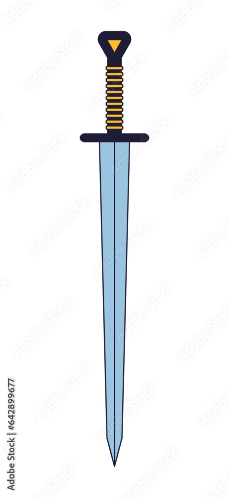 Poster medieval steel sword flat line color isolated vector object. sharp weapon. editable clip art image o