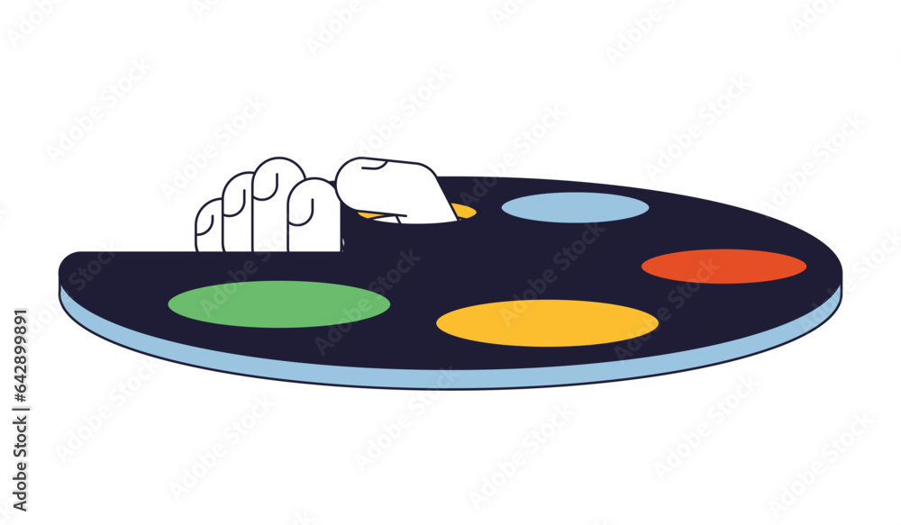 Poster holding artist color palette flat line color isolated vector object. editable clip art image on whit