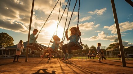 Children on swings and slides during recess
