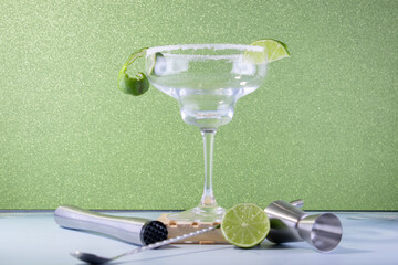 Green Elegance: Wine Glass and Utensils