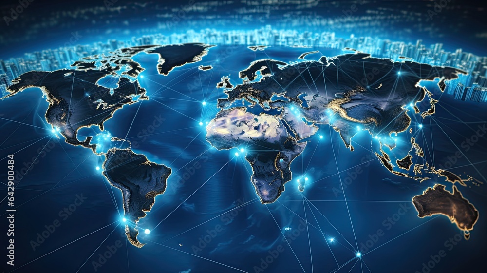 Wall mural logistics international delivery concept, world map with logistic network distribution on background