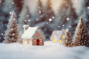 Naklejka premium Snow covered landscapes, cozy cabins, and serene winter scenes associated with Christmas.