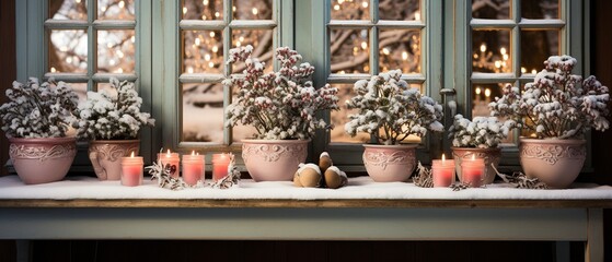 window sill in a Swedish home decorated for Christmas.