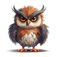 cute angry owl, illustration on white background (AI)