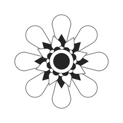 Decorative garden flowers flat monochrome isolated vector object. Petals and disk florets. Editable black and white line art drawing. Simple outline spot illustration for web graphic design