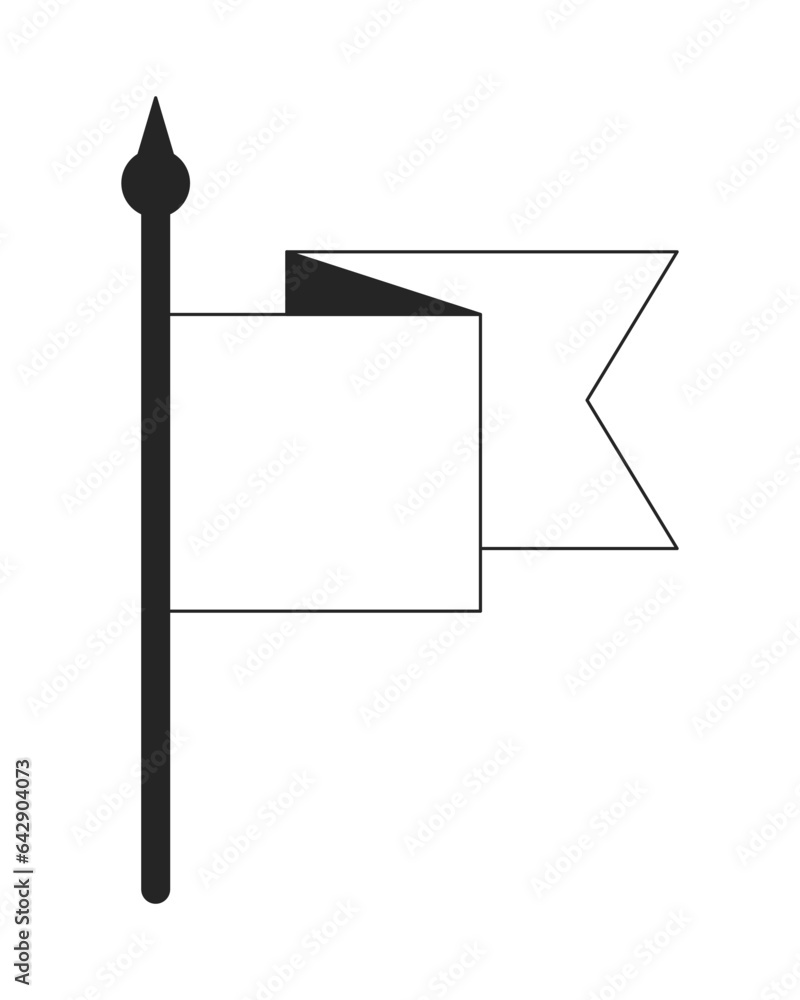 Poster flag waving flat monochrome isolated vector object. flag on stick. editable black and white line art