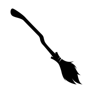 Witch broomstick silhouette vector illustration logo icon clipart isolated on white background